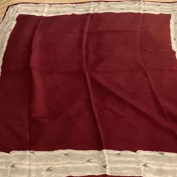 Hubert de Givenchy Paris Vintage Silk Scarf with Hand Rolled Hem. Burgundy/Gray - Picture 4 of 9